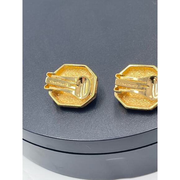 Christian Dior Signed Vintage 1980s Ruby Gripoix Black Enamel Clip On Earrings - Picture 12 of 13